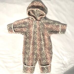Cherry Tree Fleece One Piece Hooded Bodysuit Bunting Nordic Pattern 12M Baby